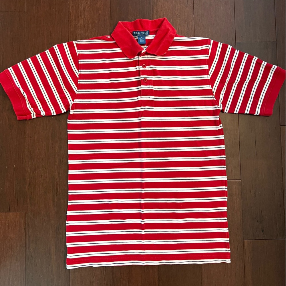 Red and white striped collared polo